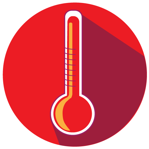 Icon showing a hot thermometer