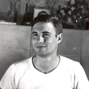 Black and white photo of a young man